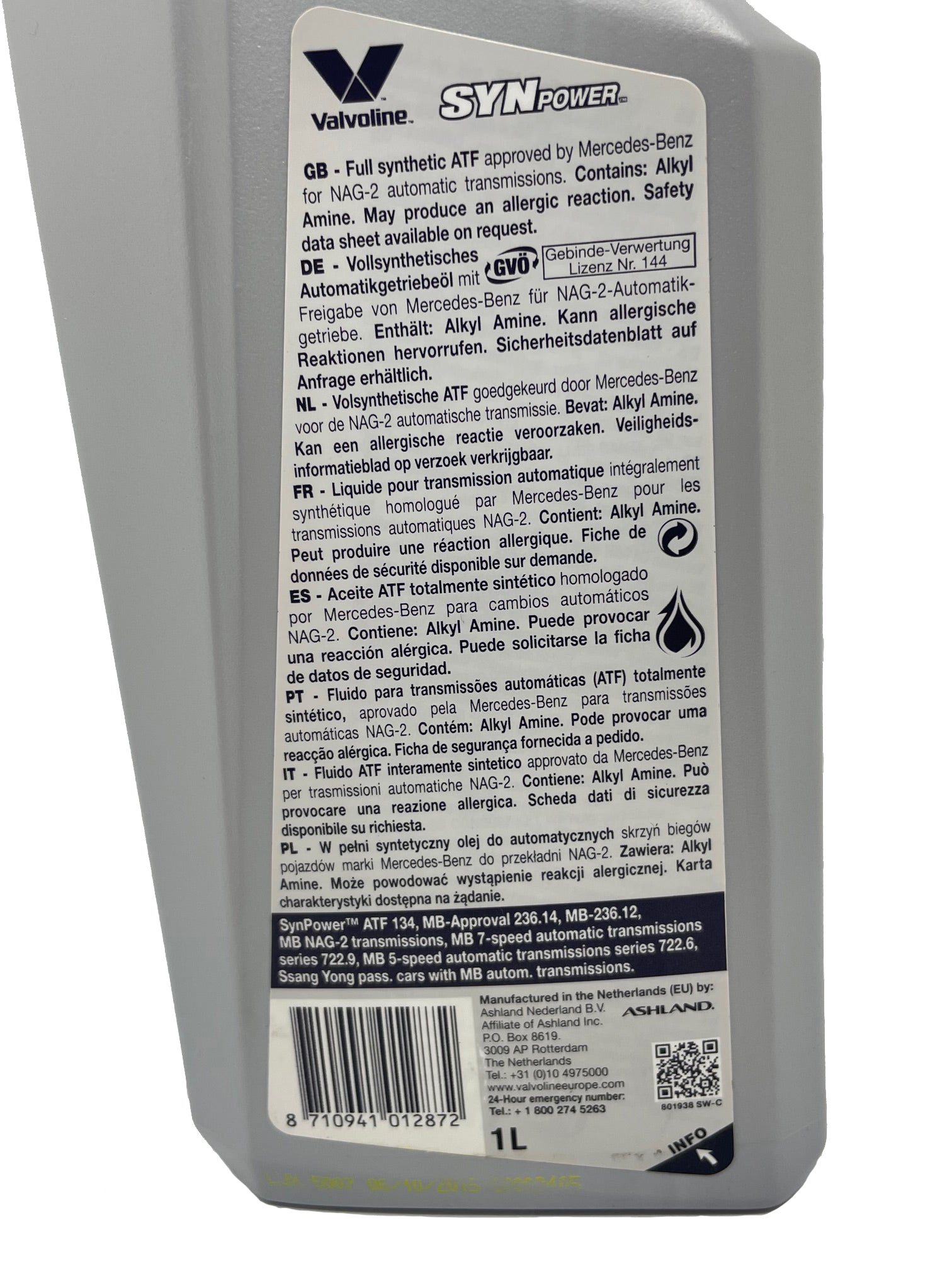 1 ltr Valvoline ATF134 versnellingsbakolie Mercedes 5 of 7 traps MB 236.14